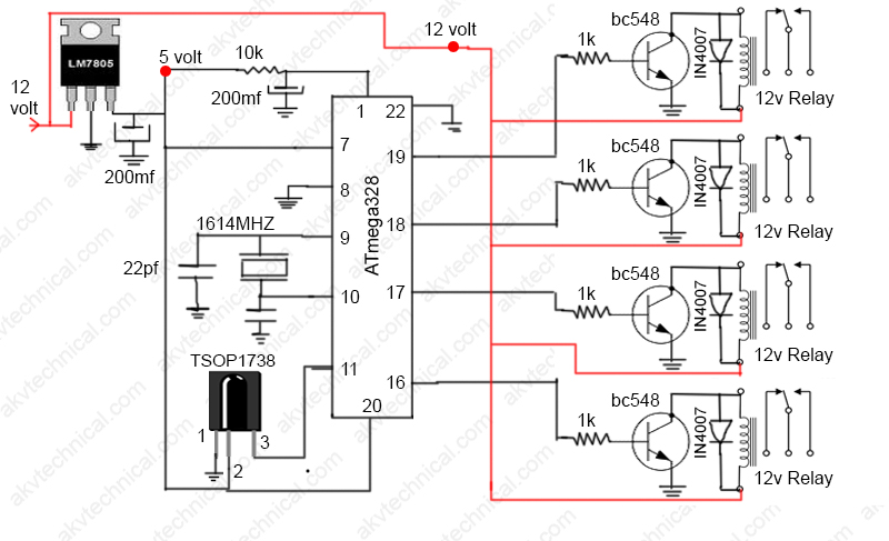 IR remote control home automation circuit diagram