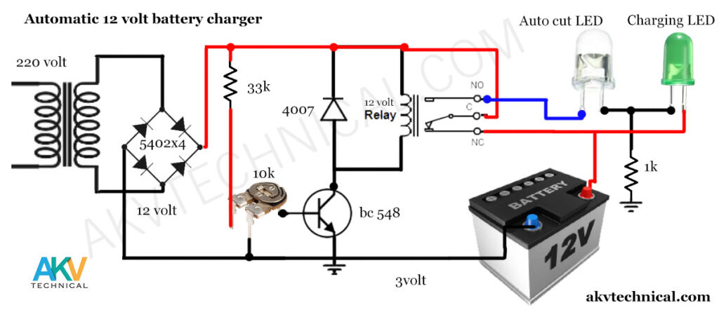 Auto cut 12 volt Battery Charger circuit